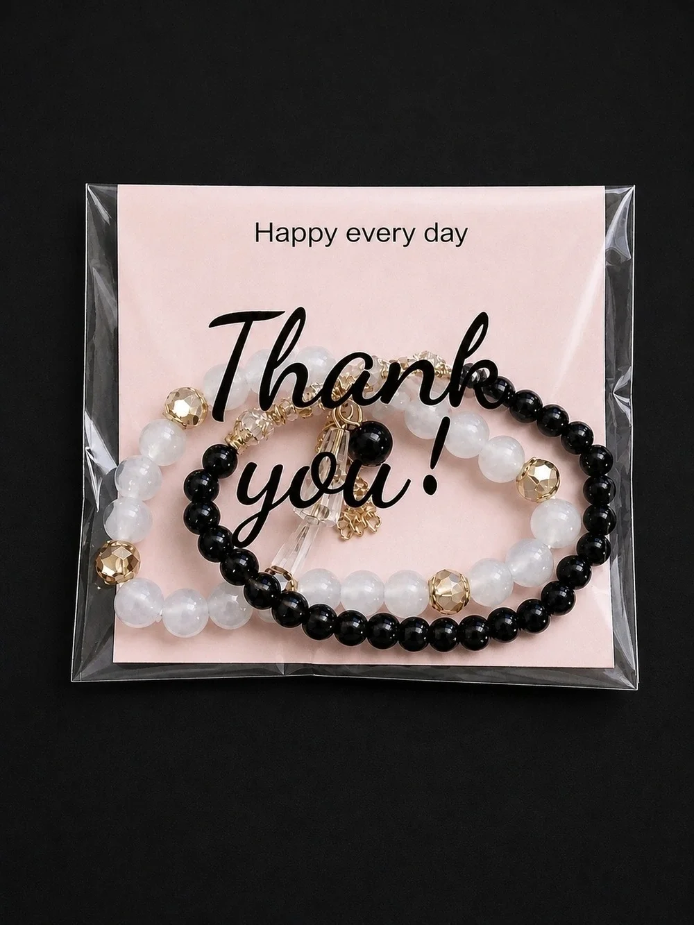 Beaded Bracelet Set Gold Accent Black And White